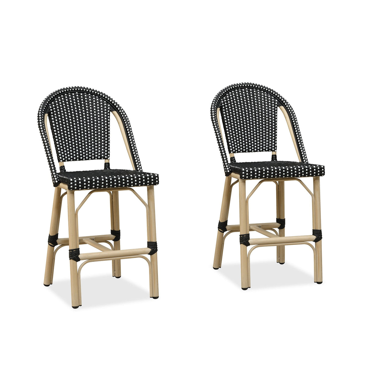PURPLE LEAF Patio French Counter Stool Set of 2 Outdoor Backrest Barstools Aluminum Frame Woven Rattan for Indoor Kitchen Garden Balcony Restaurant