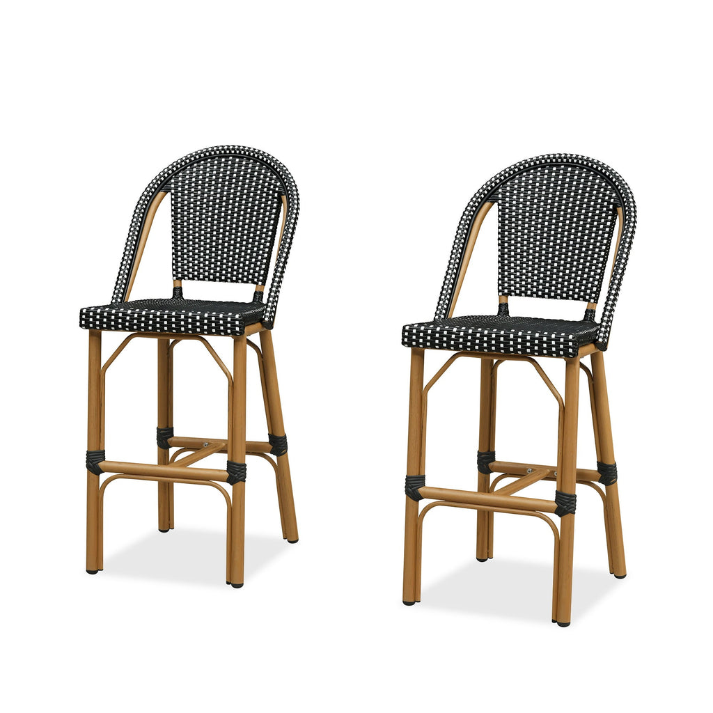 PURPLE LEAF Patio French Counter Stool Set of 2 Outdoor Backrest Barstools Aluminum Frame Woven Rattan for Indoor Kitchen Garden Balcony Restaurant