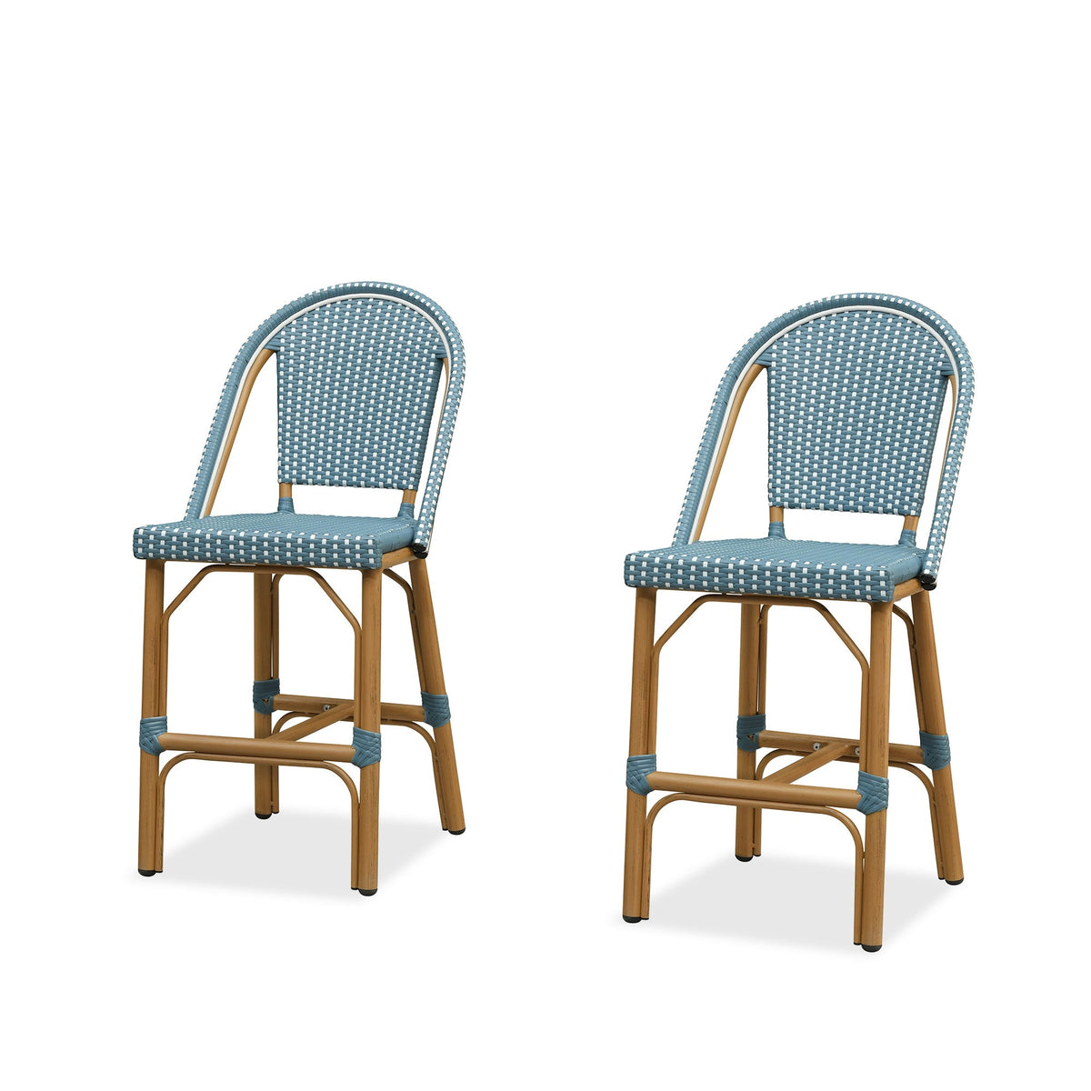 PURPLE LEAF Patio French Counter Stool Set of 2 Outdoor Backrest Barstools Aluminum Frame Woven Rattan for Indoor Kitchen Garden Balcony Restaurant