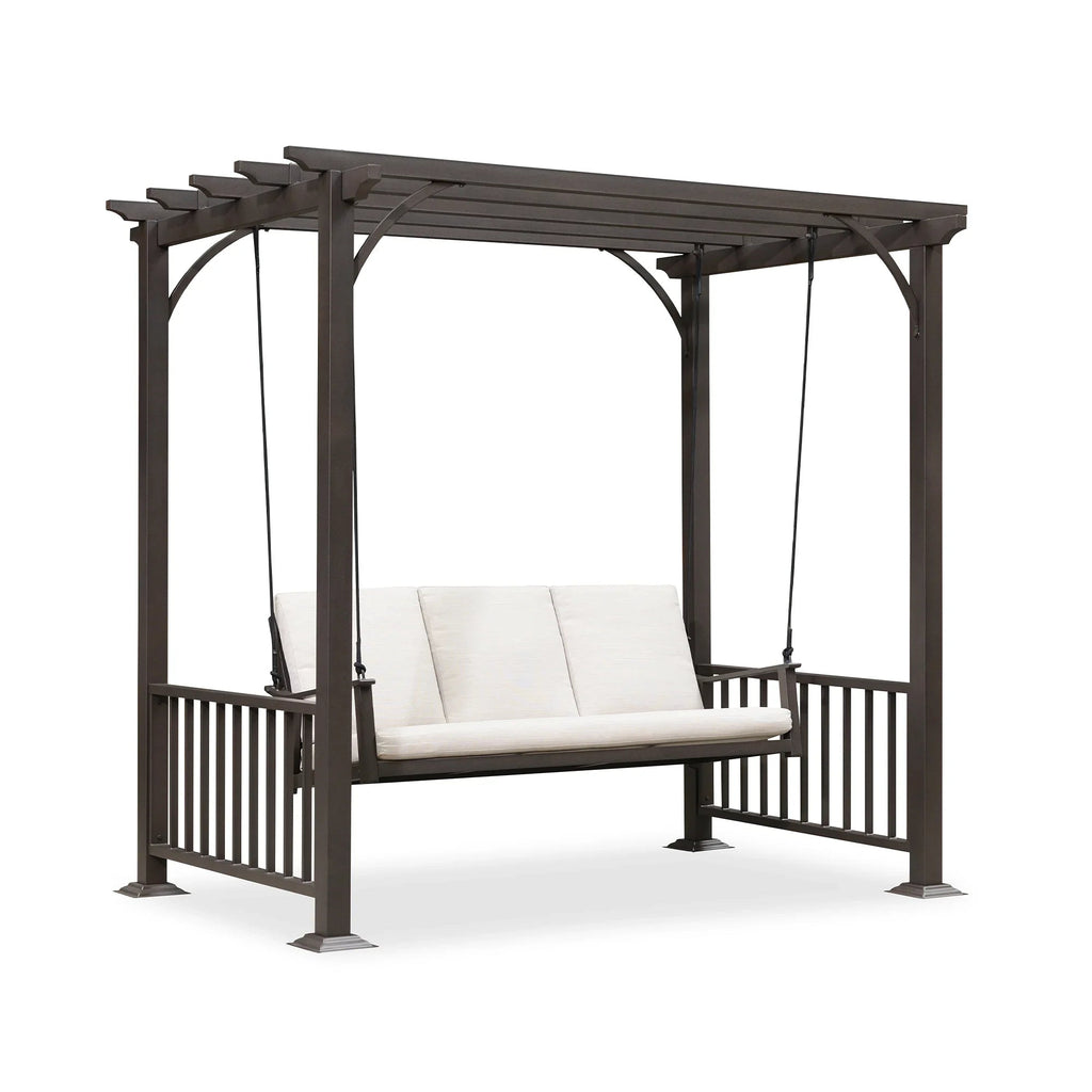 PURPLE LEAF 3-Seat Outdoor Metal Pergola Swing Bed Hanging Cloud Black rope Swing Chair with Stand Cushions & Pillows for Outdoor