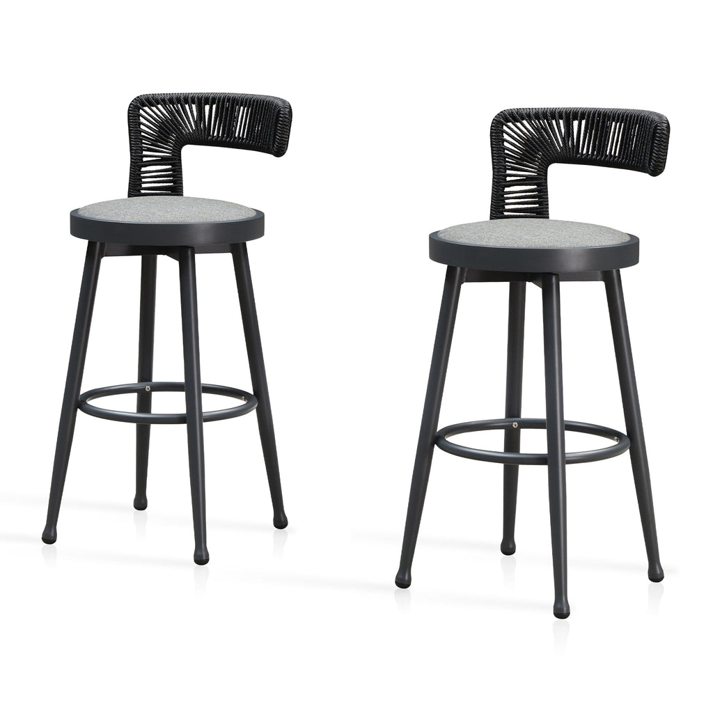 PURPLE LEAF Outdoor Swivel Bar Stools Set of 2 Metal Modern Rattan Bar Chairs with Backrest Aluminum Woven Barstools with Cushions