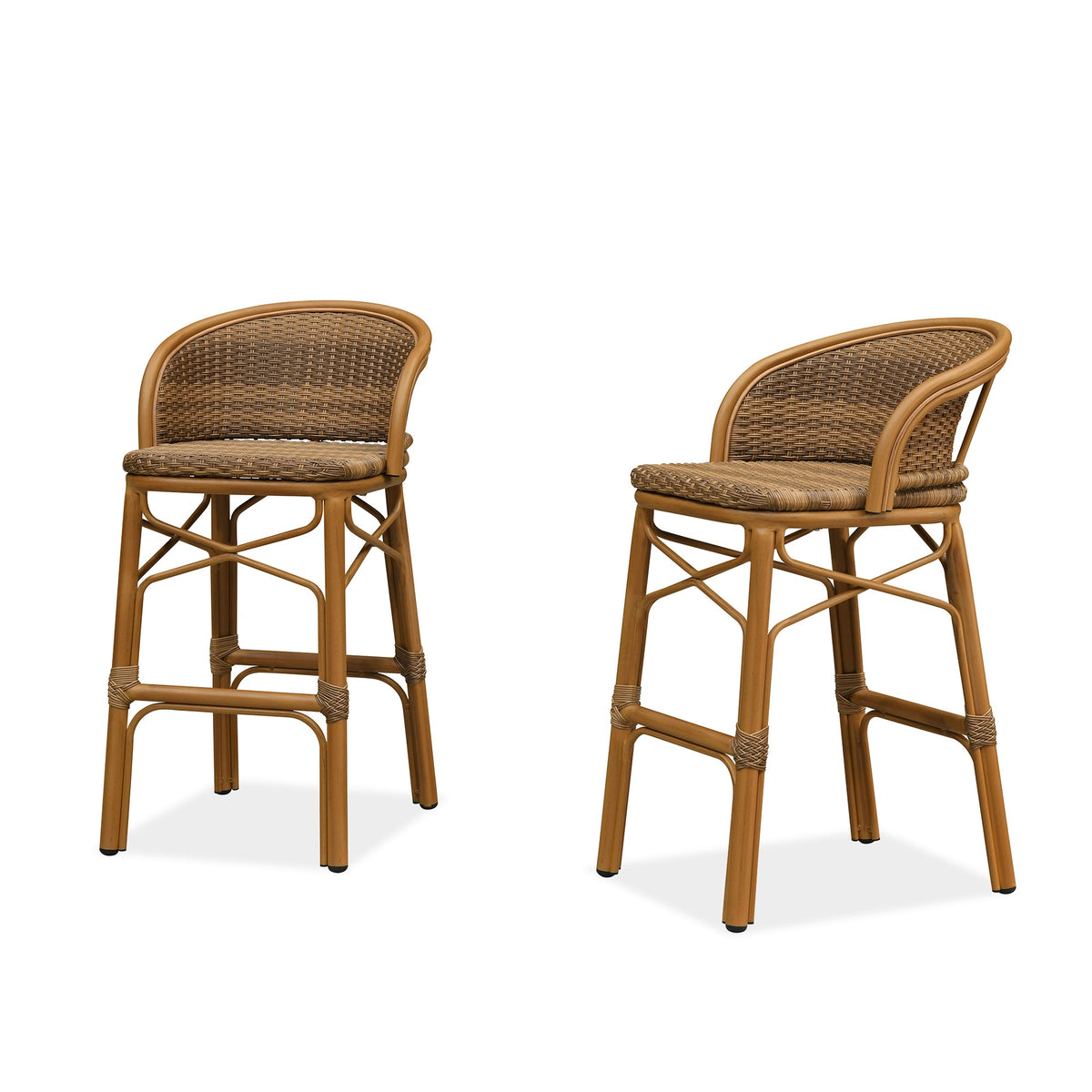 PURPLE LEAF Outdoor Bar Stools Set of 2 Rattan Patio Tall Bar Chairs Aluminum Frame with Back Barstools for Kitchen Garden Backyard Bistros Restaurant
