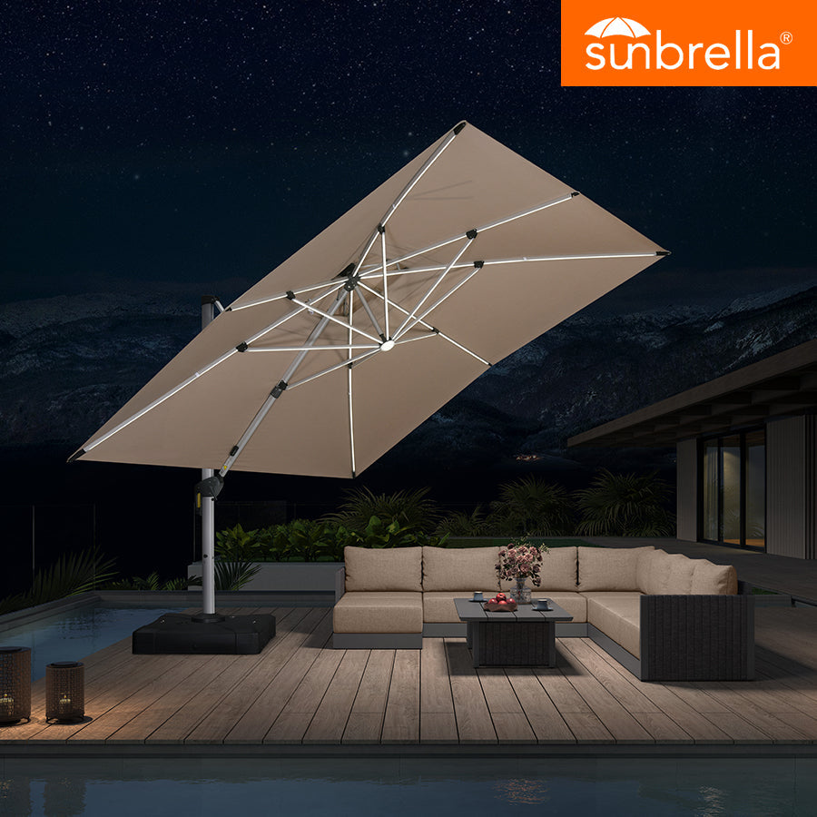 PURPLE LEAF SUNBRELLA Solar Cantilever Umbrella with Lights, Large Umbrellas For Outdoor Patio