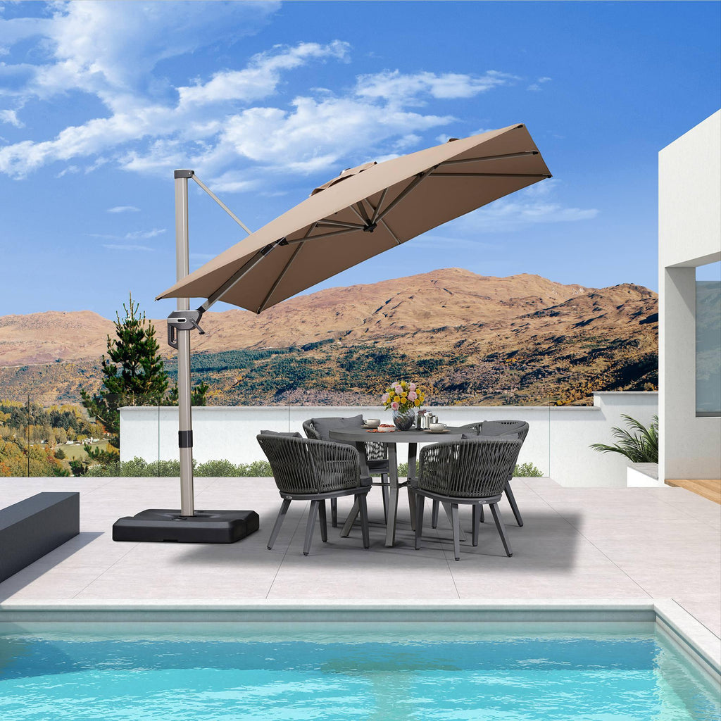 PURPLE LEAF Hailar Deluxe Aluminum Patio Umbrella with Base, Square and Rectangular Umbrella