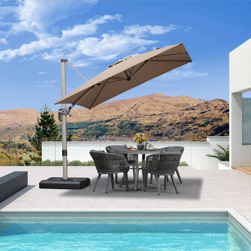PURPLE LEAF Hailar Deluxe Aluminum Patio Umbrella with Base, Square and Rectangular Umbrella