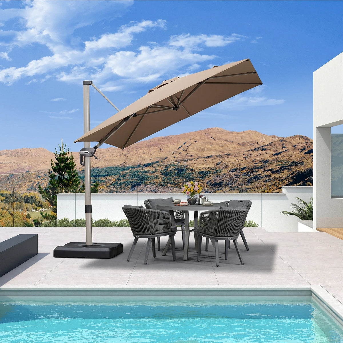 PURPLE LEAF Hailar Deluxe Aluminum Patio Umbrella with Base, Square and Rectangular Umbrella