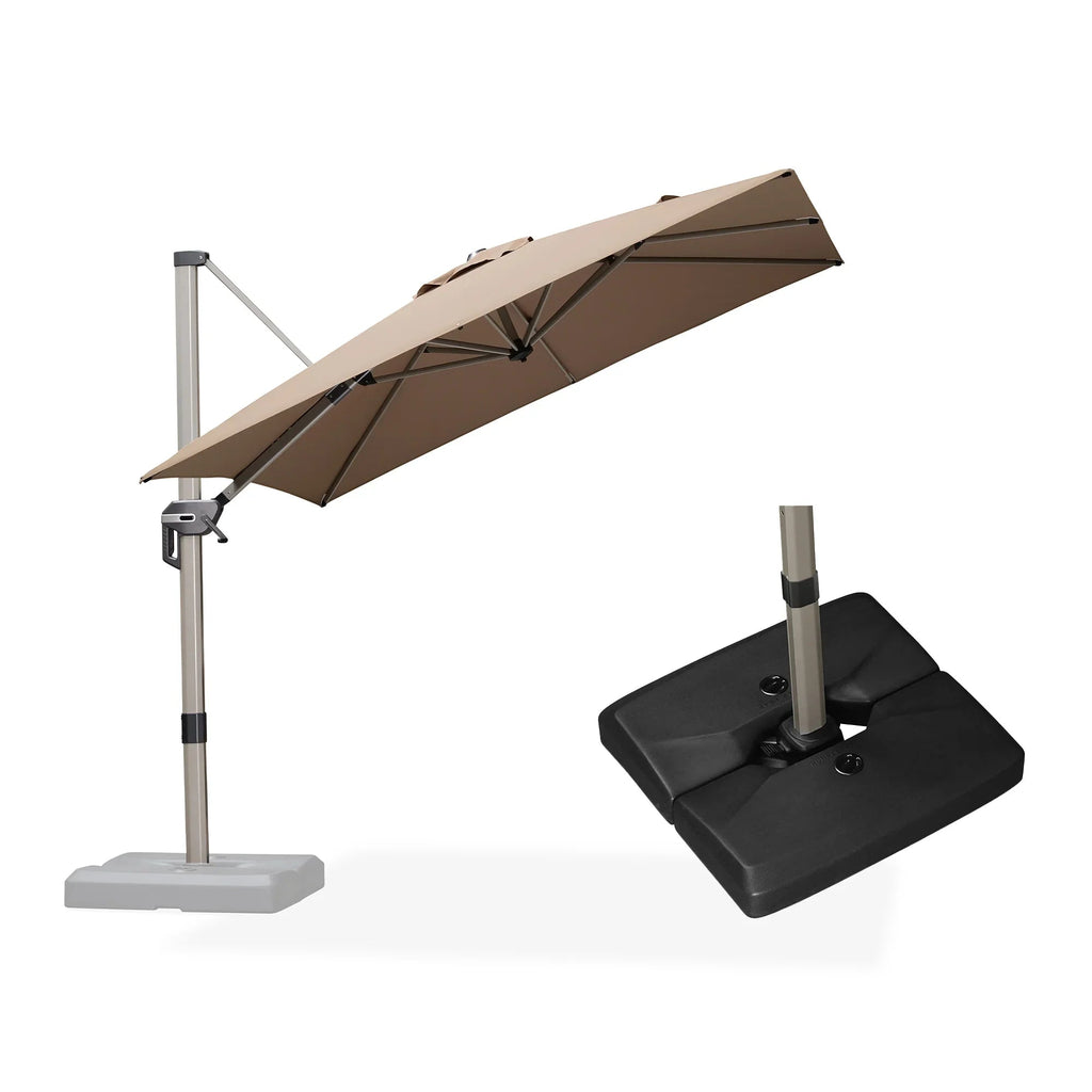 PURPLE LEAF Hailar Deluxe Aluminum Patio Umbrella with Base, Square and Rectangular Umbrella