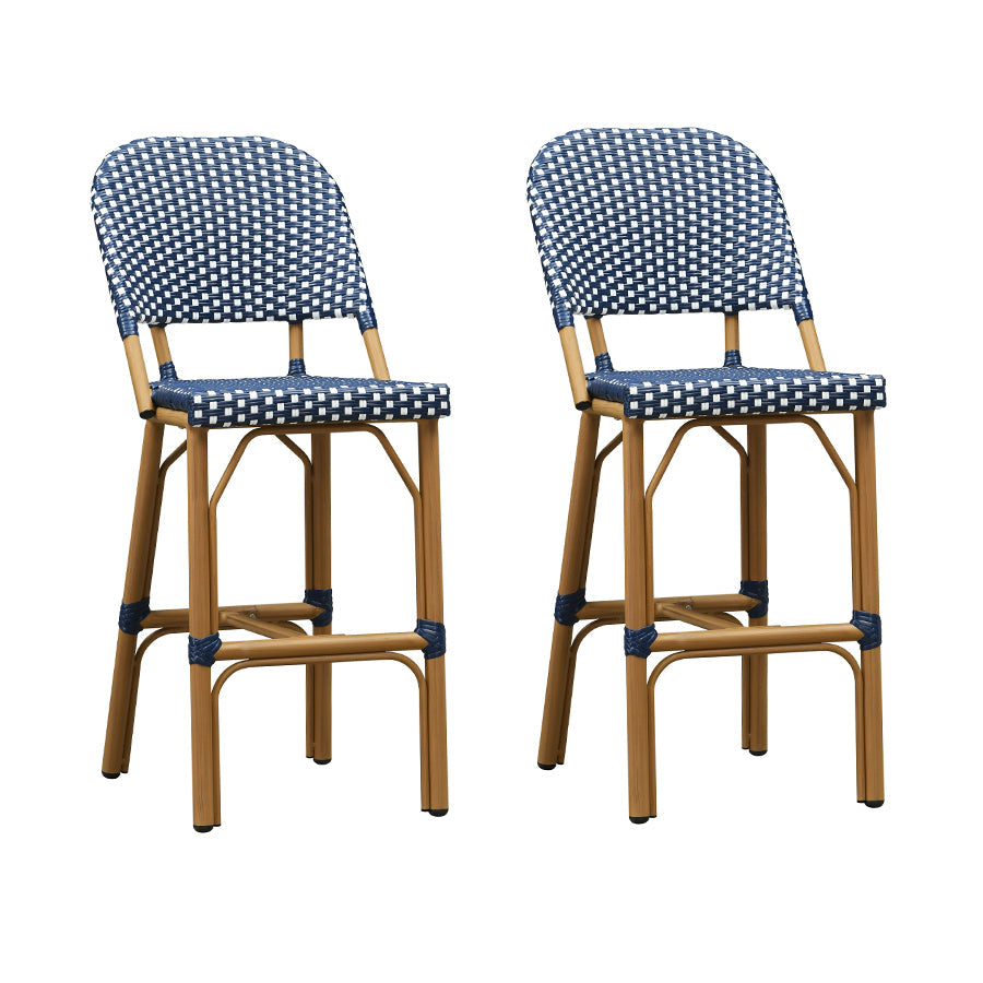 PURPLE LEAF Outdoor Bar Height Stools Set of 2 French Country Patio Rattan Bar Stool Chairs Outdoor Armless Barstools for Porch Garden Indoor Kitchen