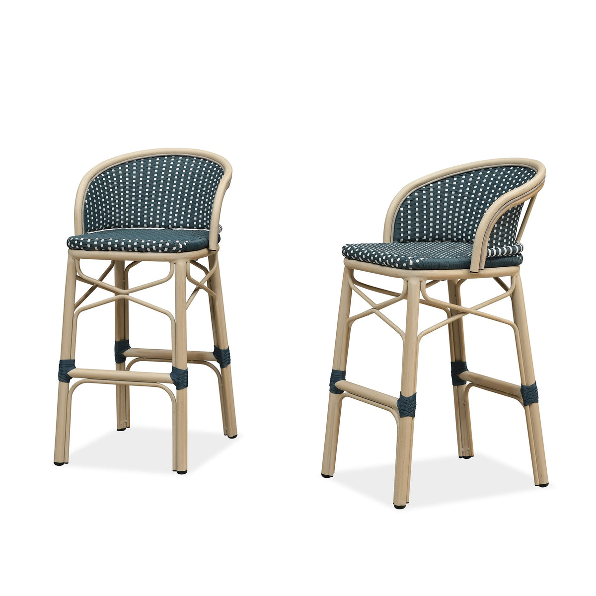 PURPLE LEAF Outdoor Bar Stools Set of 2 Rattan Patio Tall Bar Chairs Aluminum Frame with Back Barstools for Kitchen Garden Backyard Bistros Restaurant