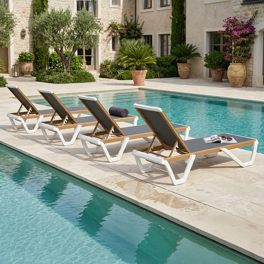PURPLE LEAF Patio Lounge Chair Set White Chaise Lounge Chairs Five-Position Adjustable Plastic Stackable Chaise for Pool Sunbathing Beach Deck Outdoor