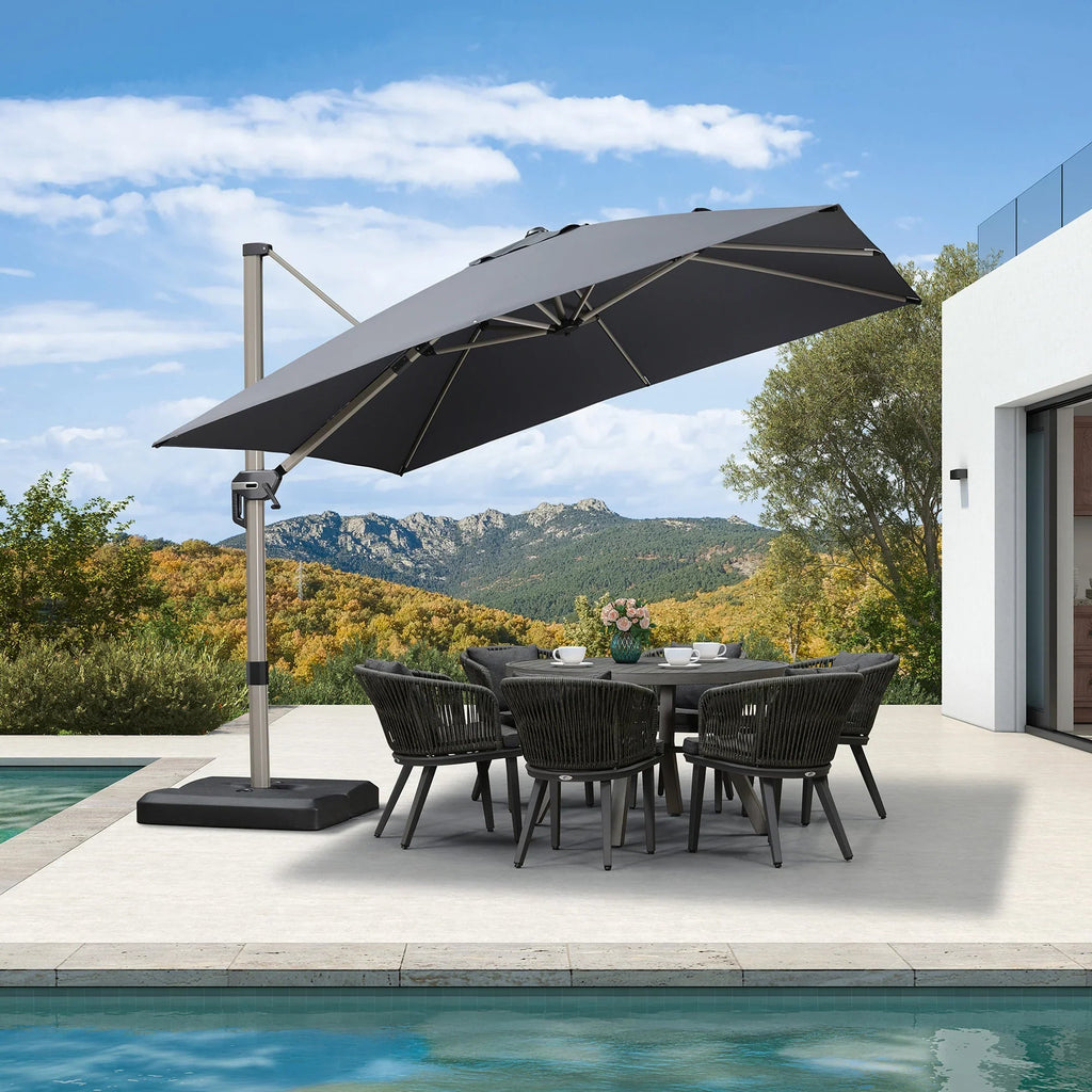 PURPLE LEAF Hailar Deluxe Aluminum Patio Umbrella with Base, Square and Rectangular Umbrella