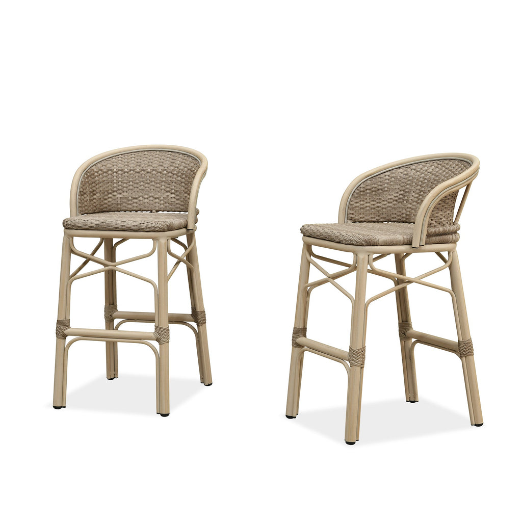 PURPLE LEAF Outdoor Bar Stools Set of 2 Rattan Patio Tall Bar Chairs Aluminum Frame with Back Barstools for Kitchen Garden Backyard Bistros Restaurant