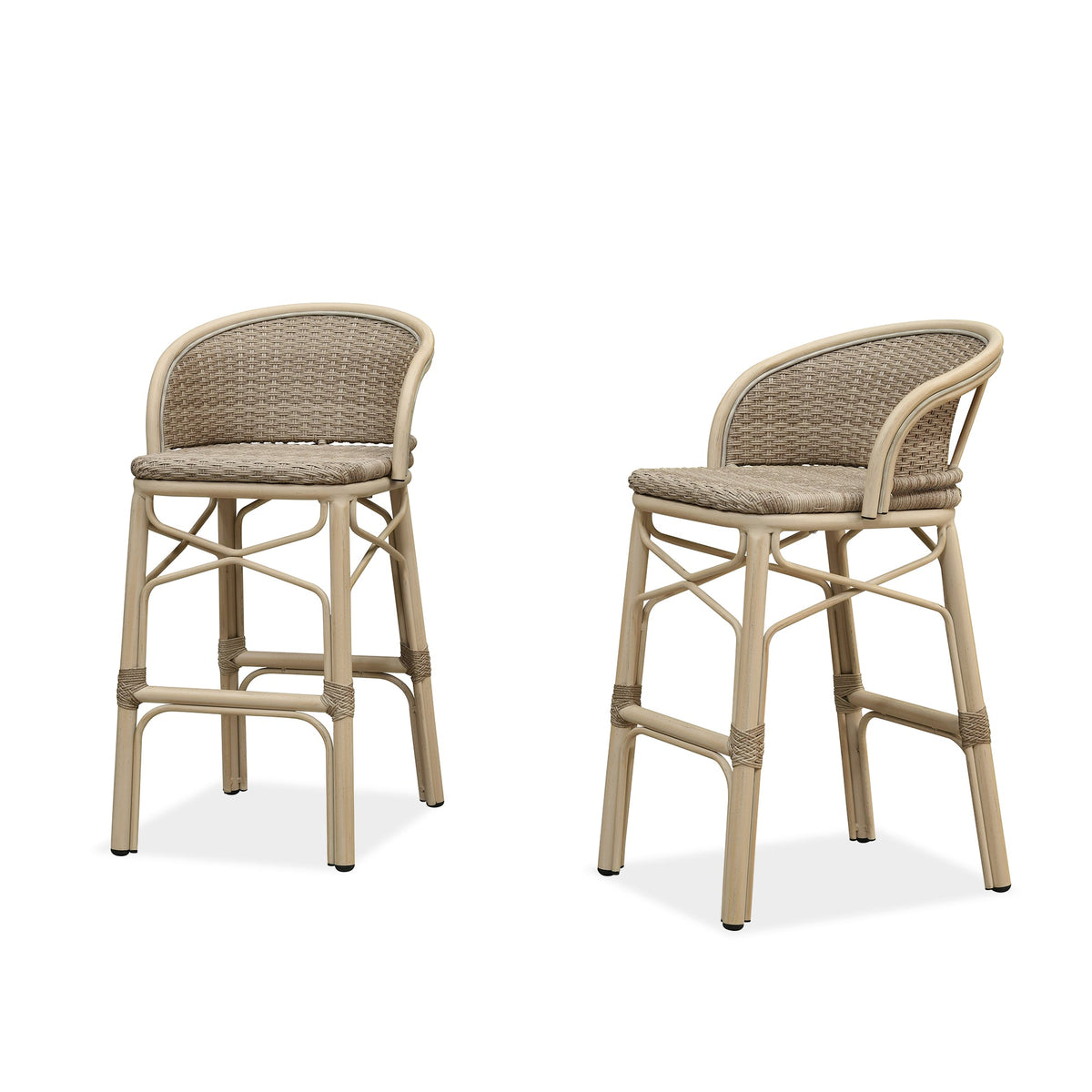 PURPLE LEAF Outdoor Bar Stools Set of 2 Rattan Patio Tall Bar Chairs Aluminum Frame with Back Barstools for Kitchen Garden Backyard Bistros Restaurant