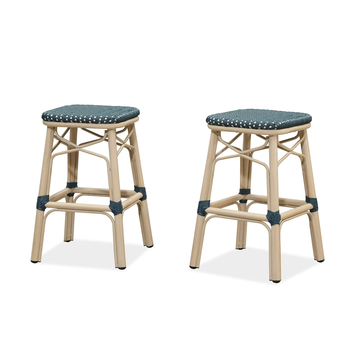 PURPLE LEAF Outdoor Bar Stools Set of 2 Rattan Patio Tall Bar Chairs Aluminum Frame with Back Barstools for Kitchen Garden Backyard Bistros Restaurant