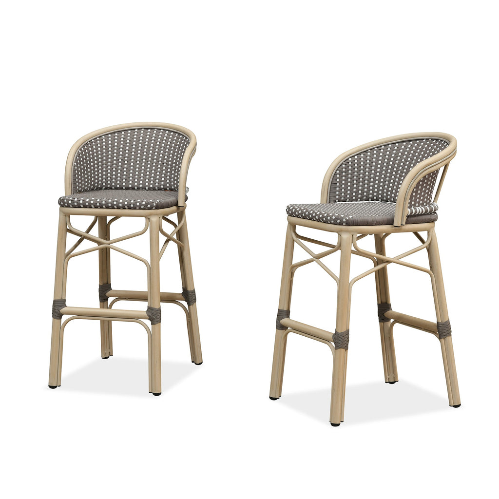 PURPLE LEAF Outdoor Bar Stools Set of 2 Rattan Patio Tall Bar Chairs Aluminum Frame with Back Barstools for Kitchen Garden Backyard Bistros Restaurant