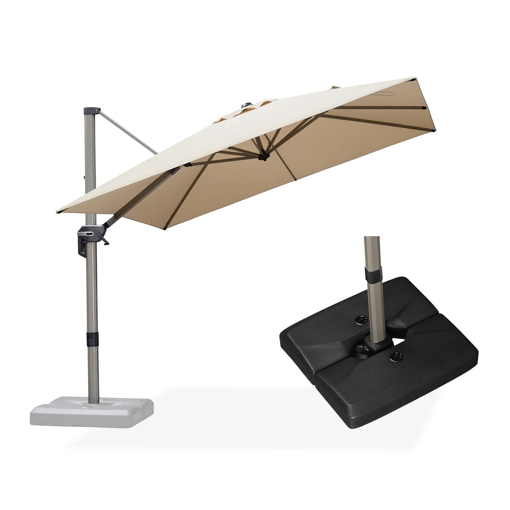 PURPLE LEAF Hailar Deluxe Aluminum Patio Umbrella with Base, Square and Rectangular Umbrella