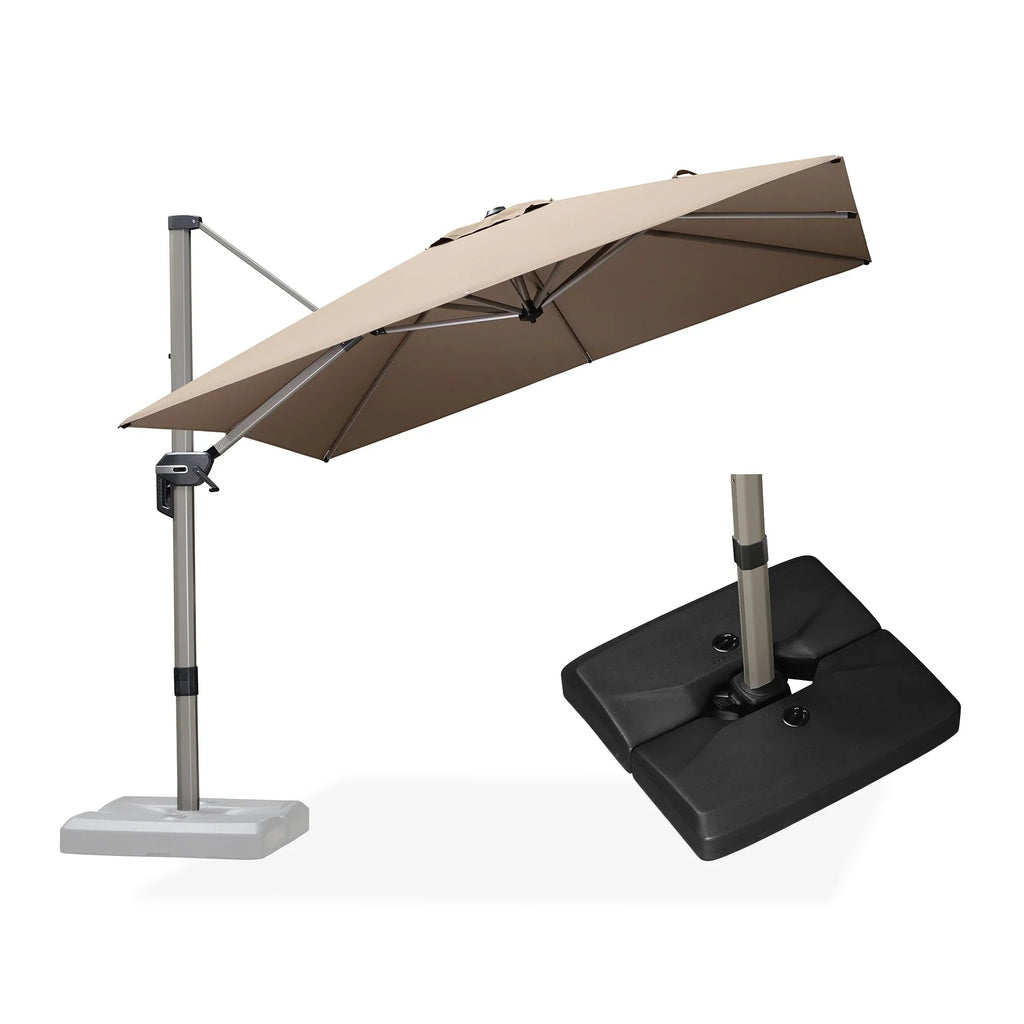 PURPLE LEAF Hailar Deluxe Aluminum Patio Umbrella with Base, Square and Rectangular Umbrella