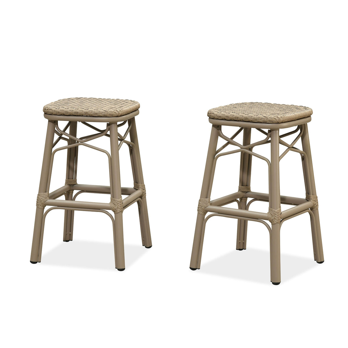 PURPLE LEAF Outdoor Bar Stools Set of 2 Rattan Patio Tall Bar Chairs Aluminum Frame with Back Barstools for Kitchen Garden Backyard Bistros Restaurant