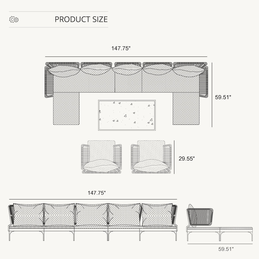 PURPLE LEAF Sicilia Classical Modular Outdoor Sectional with Oatmeal Greige Cushions Flexible Layout for Commercial Spaces