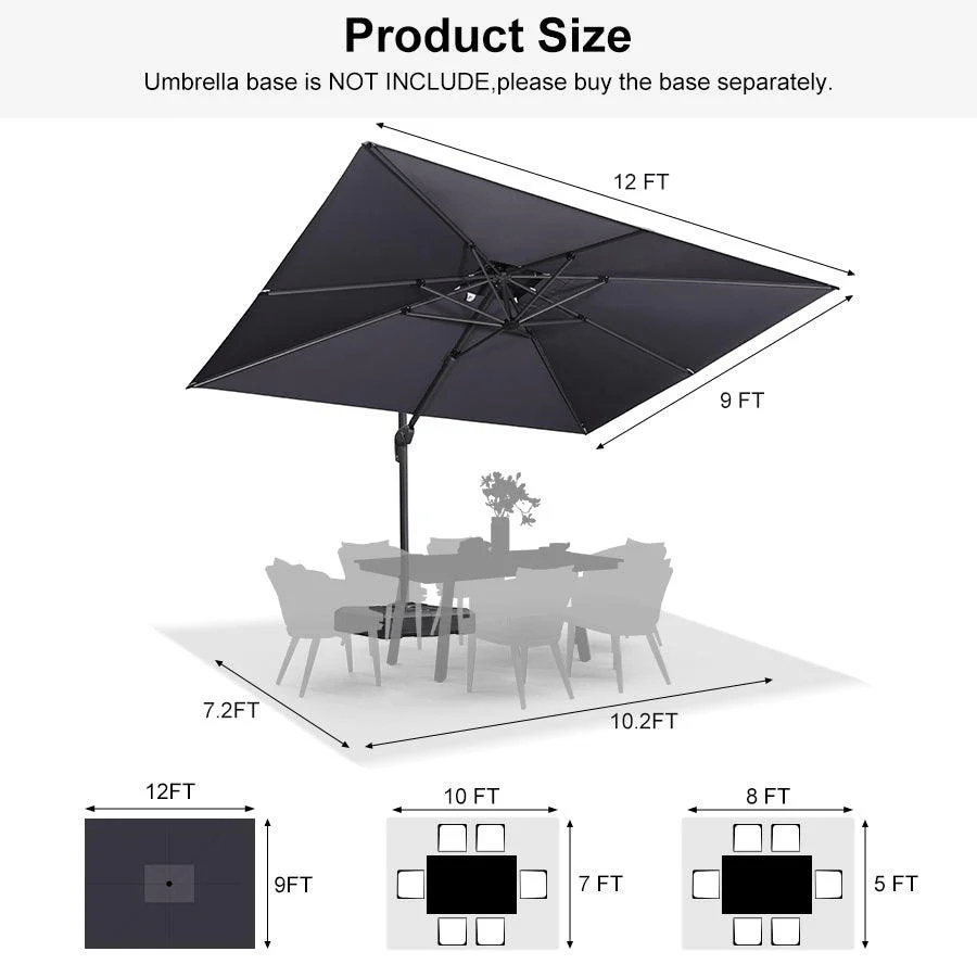 PURPLE LEAF Cantilever Patio Umbrella Gray Pole Outdoor Umbrella with UV Protection