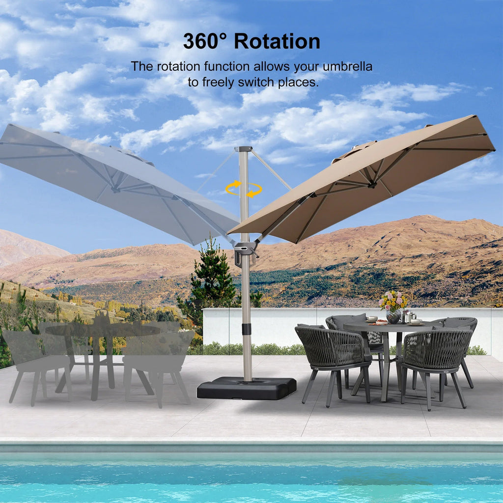 PURPLE LEAF Hailar Deluxe Aluminum Patio Umbrella with Base, Square and Rectangular Umbrella