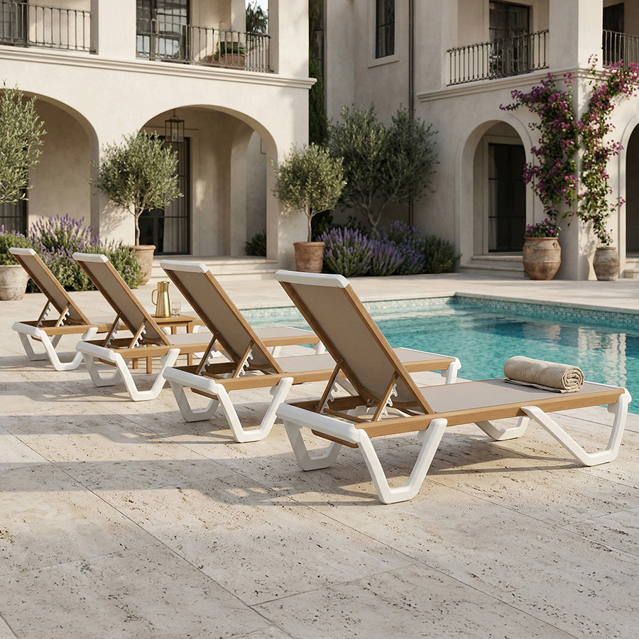 PURPLE LEAF Patio Lounge Chair Set White Chaise Lounge Chairs Five-Position Adjustable Plastic Stackable Chaise for Pool Sunbathing Beach Deck Outdoor
