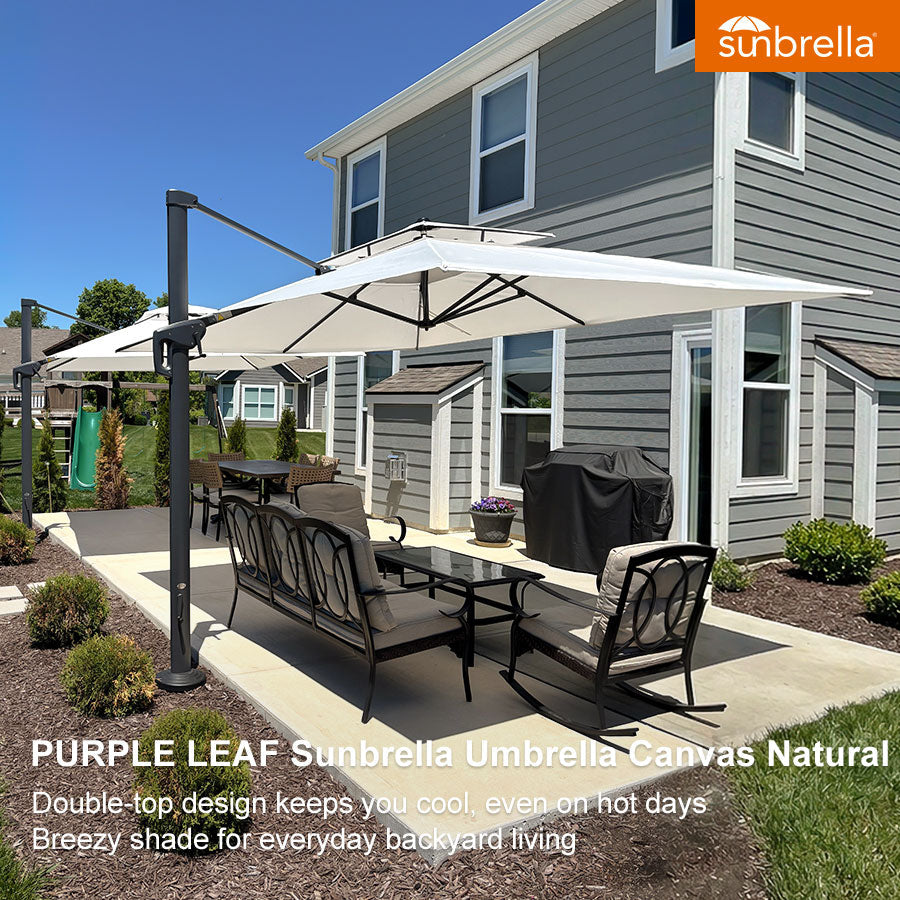 PURPLE LEAF SUNBRELLA Cantilever Umbrella Grey Aluminum Patio Umbrella