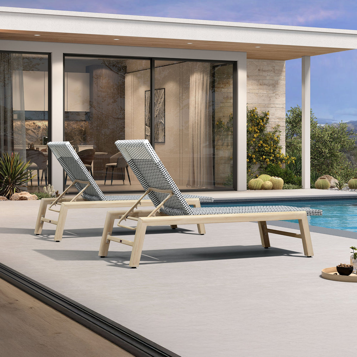 PURPLE LEAF Pool Oversized Lounge Chairs Rattan Aluminium Patio Chaise Lounge Outdoor Adjustable Recliner Finish Loungers Woven PE Sun Chairs for Poolside Deck Beach