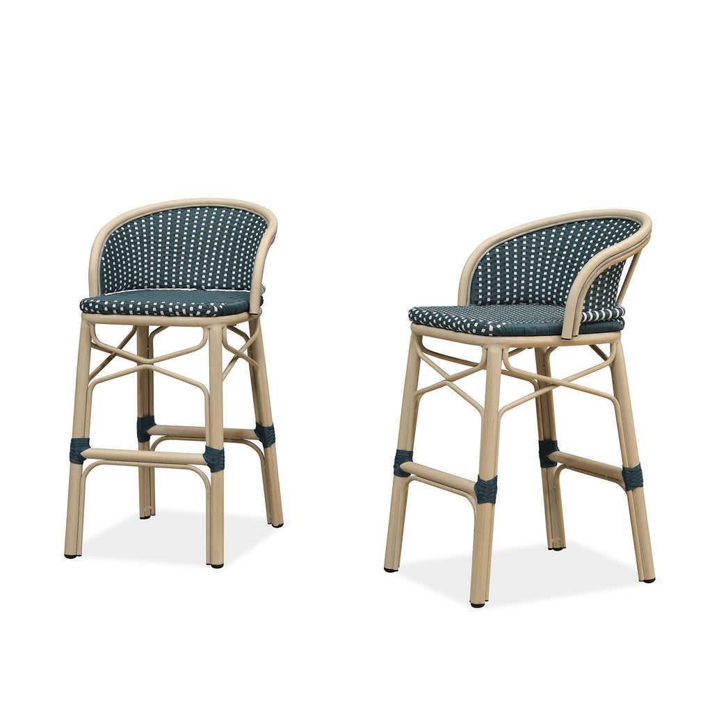 PURPLE LEAF Outdoor Bar Stools Set of 2 Rattan Patio Tall Bar Chairs Aluminum Frame with Back Barstools for Kitchen Garden Backyard Bistros Restaurant