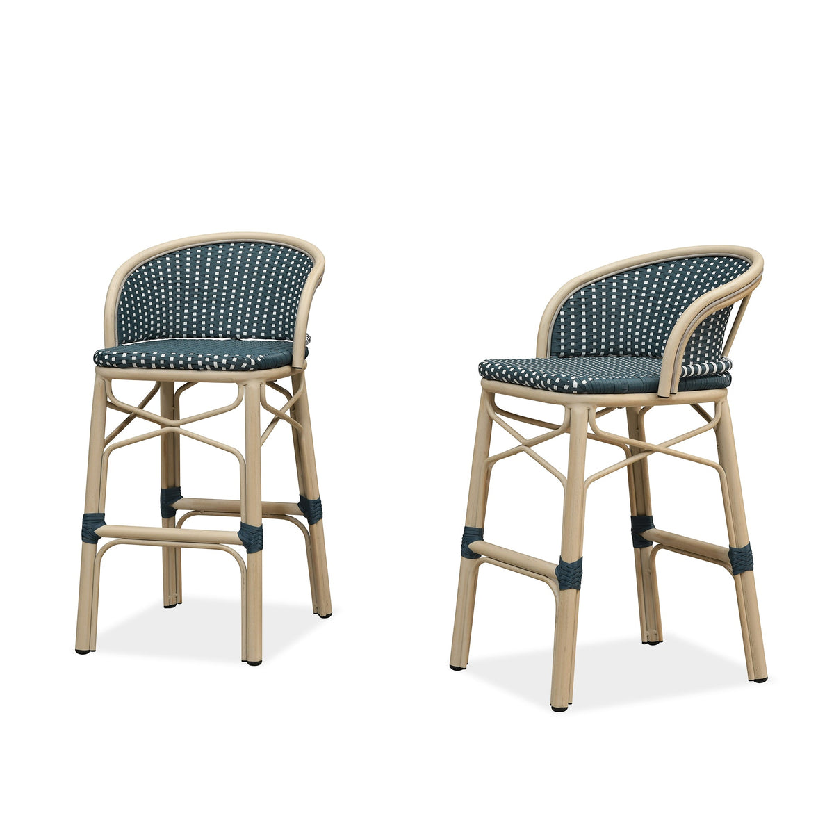 PURPLE LEAF Outdoor Bar Stools Set of 2 Rattan Patio Tall Bar Chairs Aluminum Frame with Back Barstools for Kitchen Garden Backyard Bistros Restaurant