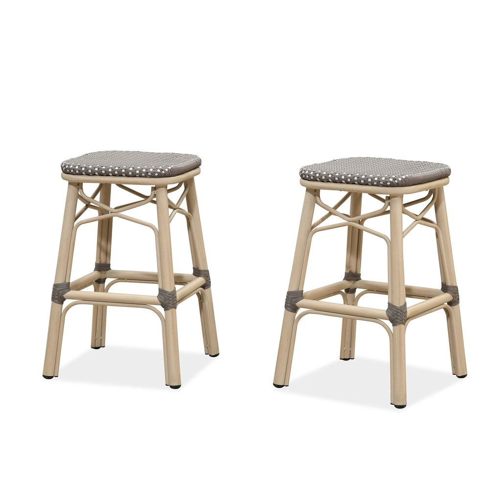 PURPLE LEAF Outdoor Bar Stools Set of 2 Rattan Patio Tall Bar Chairs Aluminum Frame with Back Barstools for Kitchen Garden Backyard Bistros Restaurant