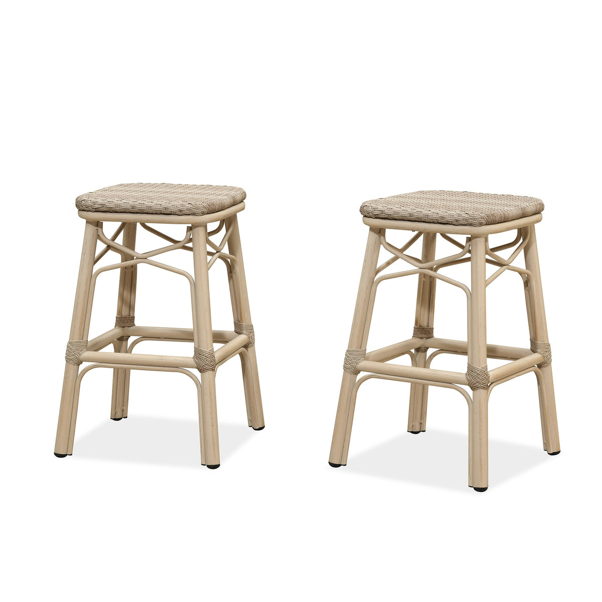 PURPLE LEAF Outdoor Bar Stools Set of 2 Rattan Patio Tall Bar Chairs Aluminum Frame with Back Barstools for Kitchen Garden Backyard Bistros Restaurant