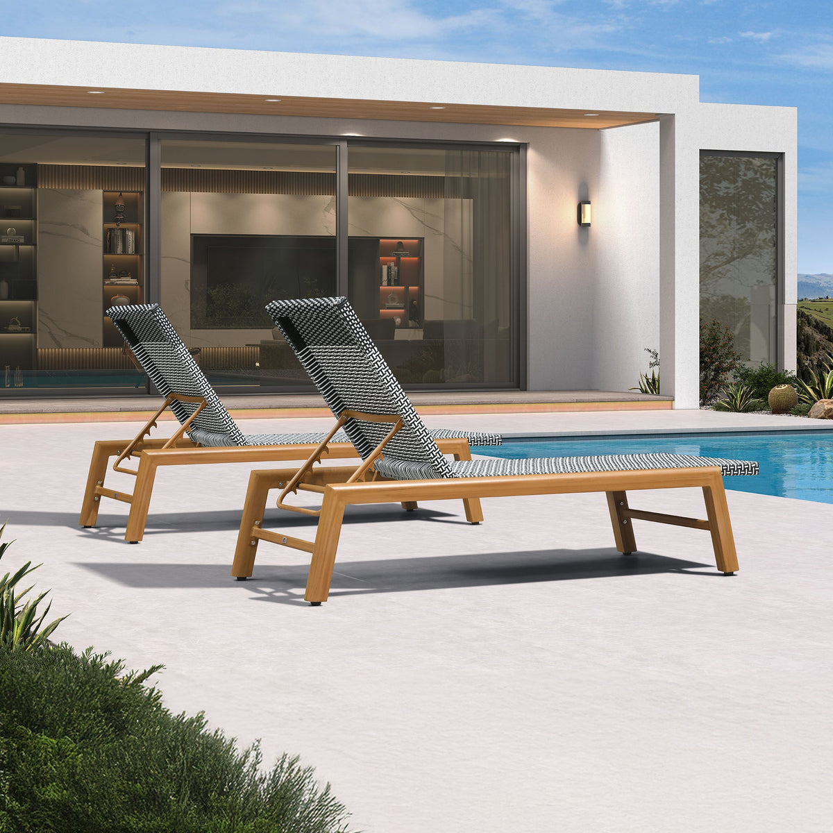 PURPLE LEAF Pool Oversized Lounge Chairs Rattan Aluminium Patio Chaise Lounge Outdoor Adjustable Recliner Finish Loungers Woven PE Sun Chairs for Poolside Deck Beach