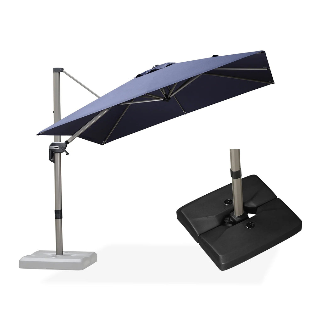 PURPLE LEAF Hailar Deluxe Aluminum Patio Umbrella with Base, Square and Rectangular Umbrella