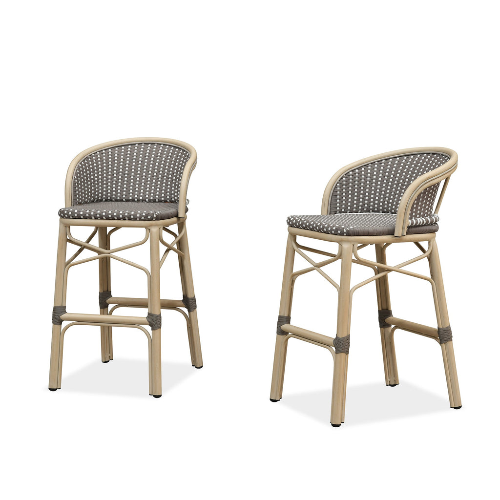 PURPLE LEAF Outdoor Bar Stools Set of 2 Rattan Patio Tall Bar Chairs Aluminum Frame with Back Barstools for Kitchen Garden Backyard Bistros Restaurant