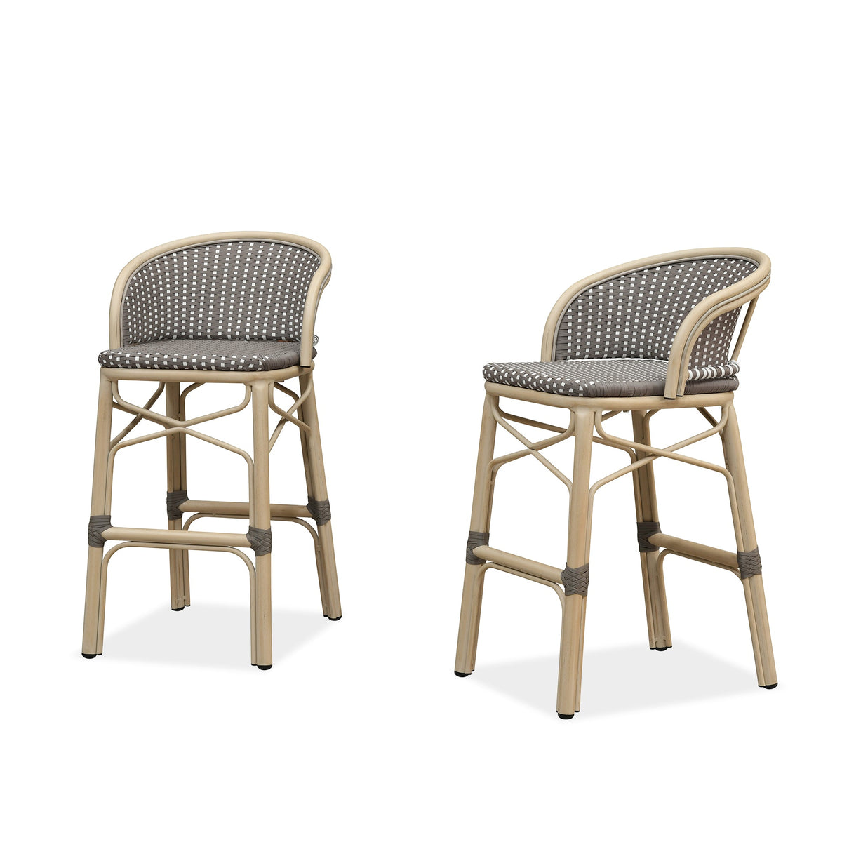 PURPLE LEAF Outdoor Bar Stools Set of 2 Rattan Patio Tall Bar Chairs Aluminum Frame with Back Barstools for Kitchen Garden Backyard Bistros Restaurant