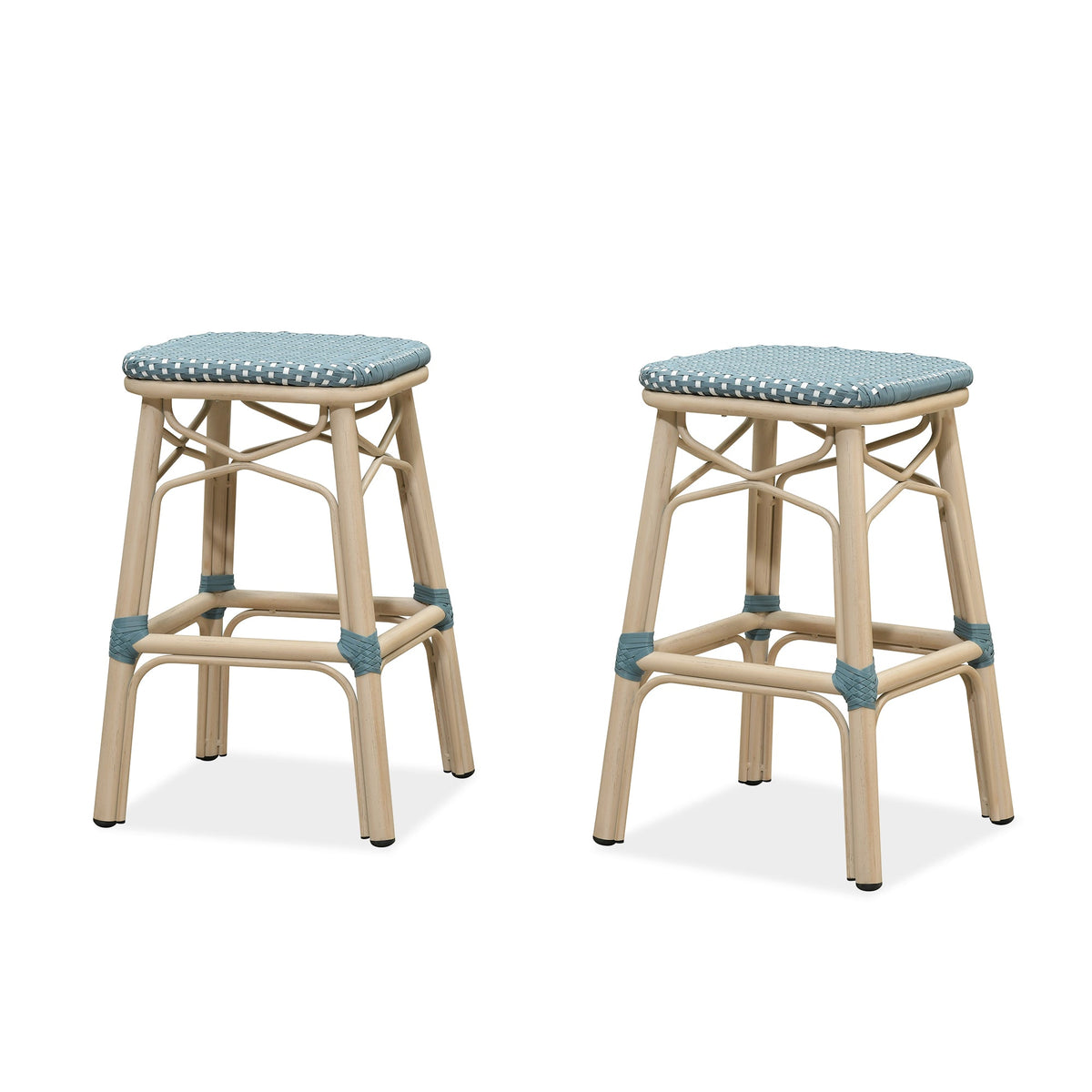 PURPLE LEAF Outdoor Bar Stools Set of 2 Rattan Patio Tall Bar Chairs Aluminum Frame with Back Barstools for Kitchen Garden Backyard Bistros Restaurant