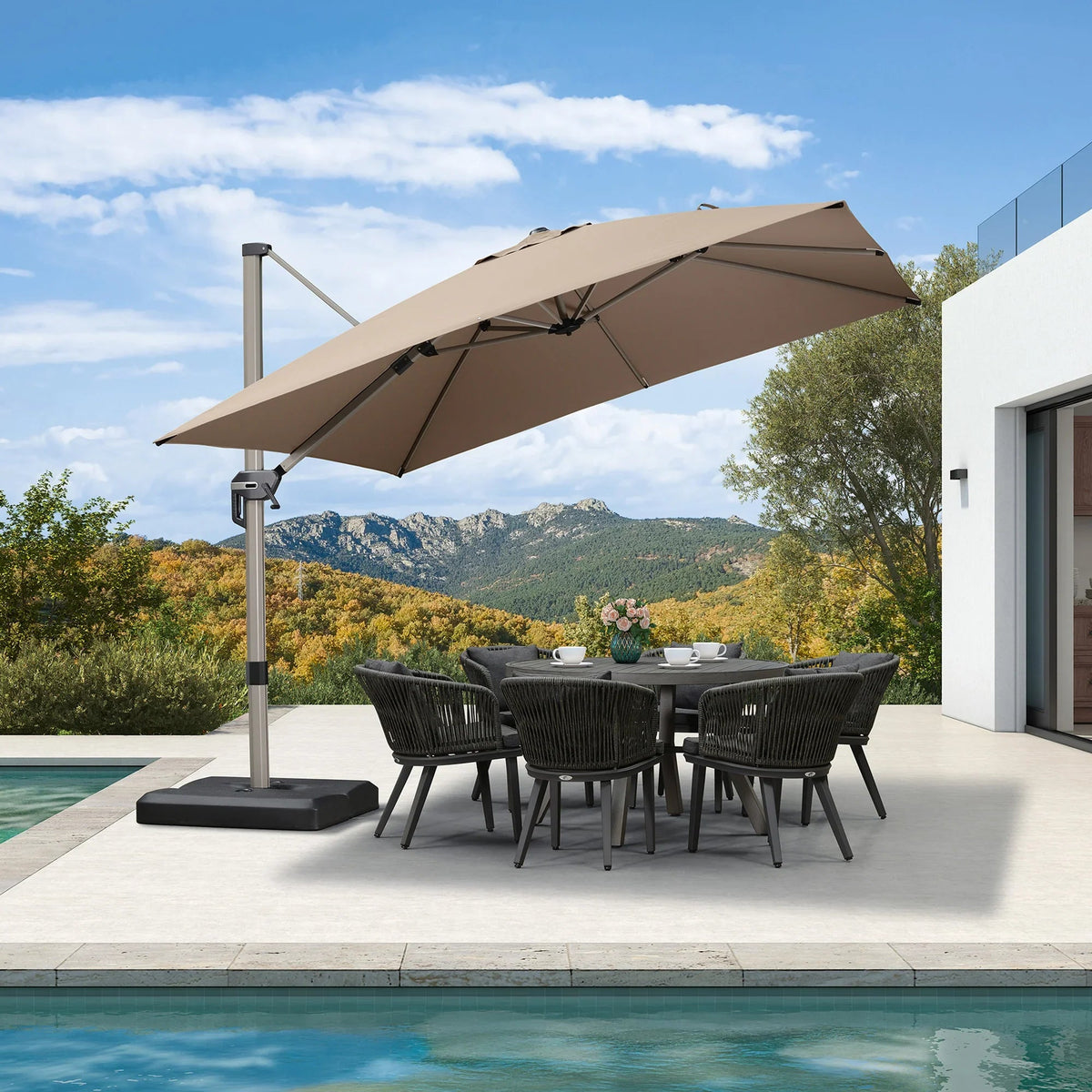 PURPLE LEAF Hailar Deluxe Aluminum Patio Umbrella with Base, Square and Rectangular Umbrella