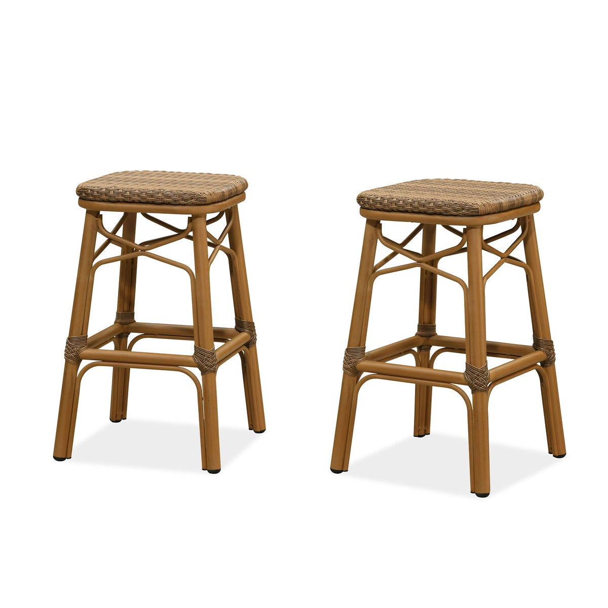 PURPLE LEAF Outdoor Bar Stools Set of 2 Rattan Patio Tall Bar Chairs Aluminum Frame with Back Barstools for Kitchen Garden Backyard Bistros Restaurant