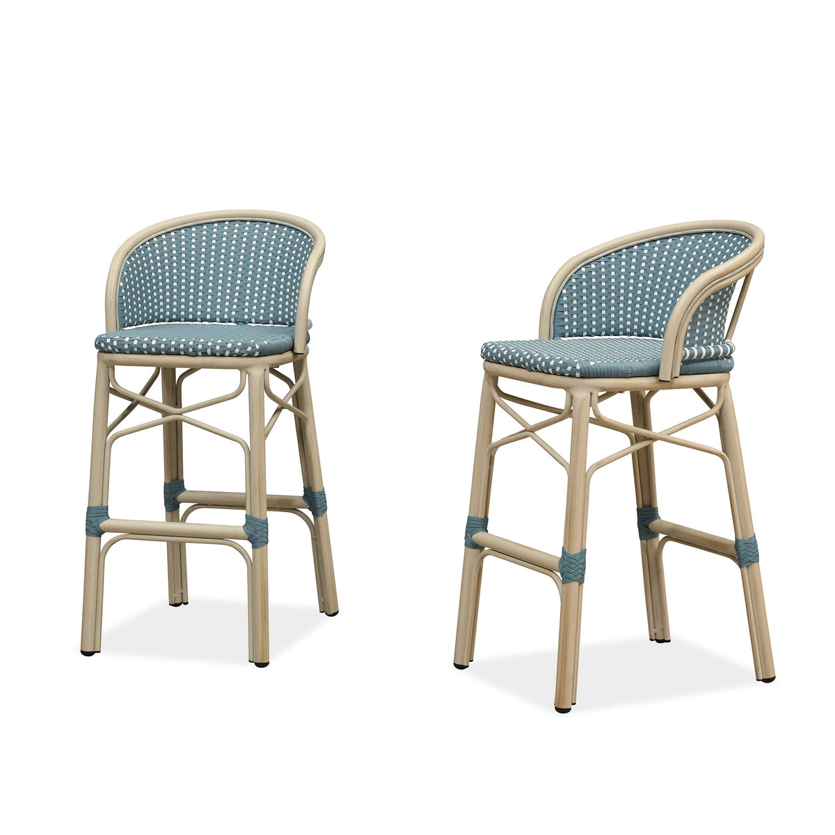PURPLE LEAF Outdoor Bar Stools Set of 2 Rattan Patio Tall Bar Chairs Aluminum Frame with Back Barstools for Kitchen Garden Backyard Bistros Restaurant