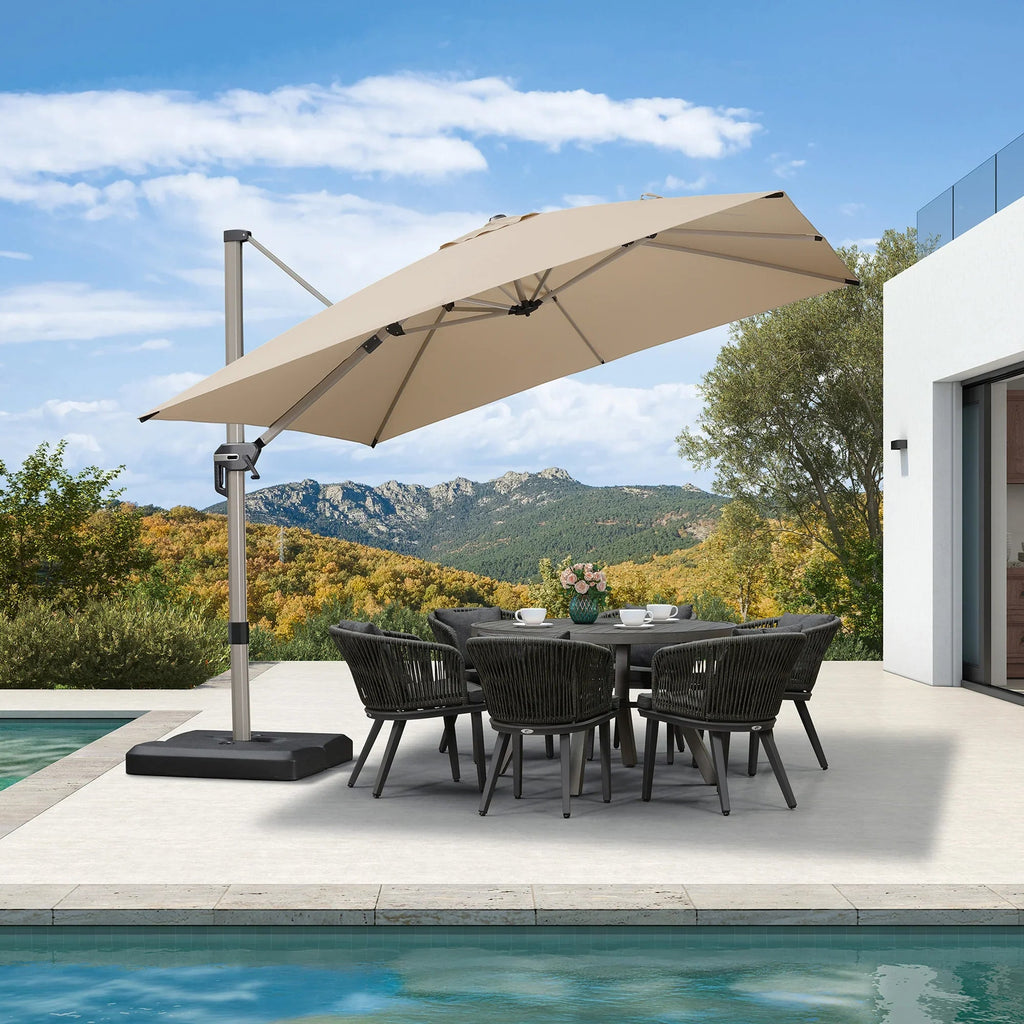 PURPLE LEAF Hailar Deluxe Aluminum Patio Umbrella with Base, Square and Rectangular Umbrella