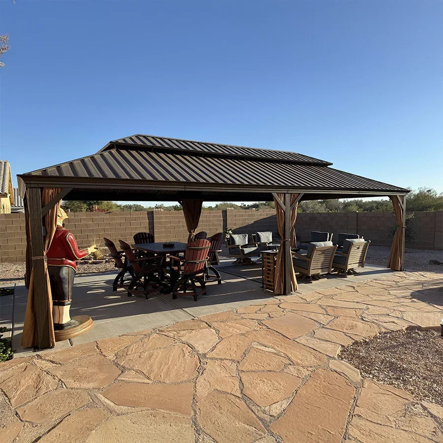PURPLE LEAF Outdoor Hardtop Gazebo for Garden Bronze Double Roof Aluminum Frame Pavilion