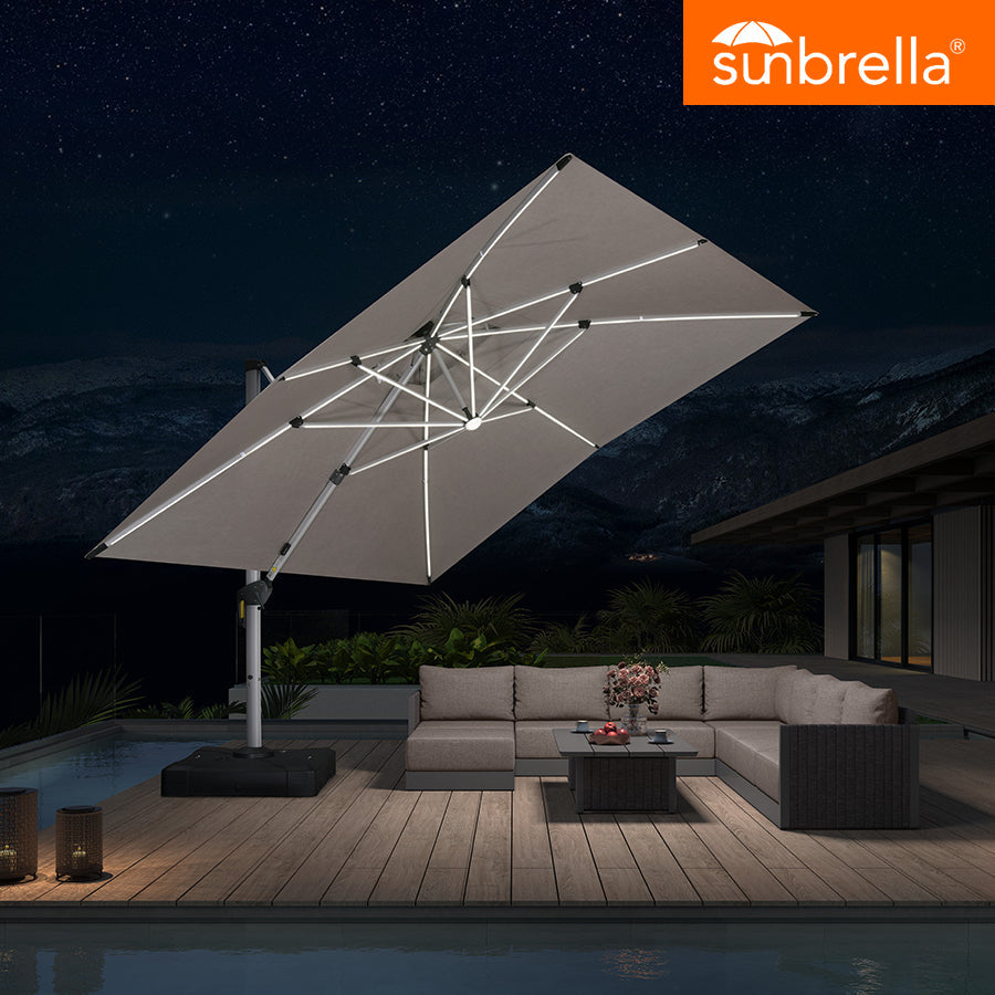 PURPLE LEAF SUNBRELLA Solar Cantilever Umbrella with Lights, Large Umbrellas For Outdoor Patio
