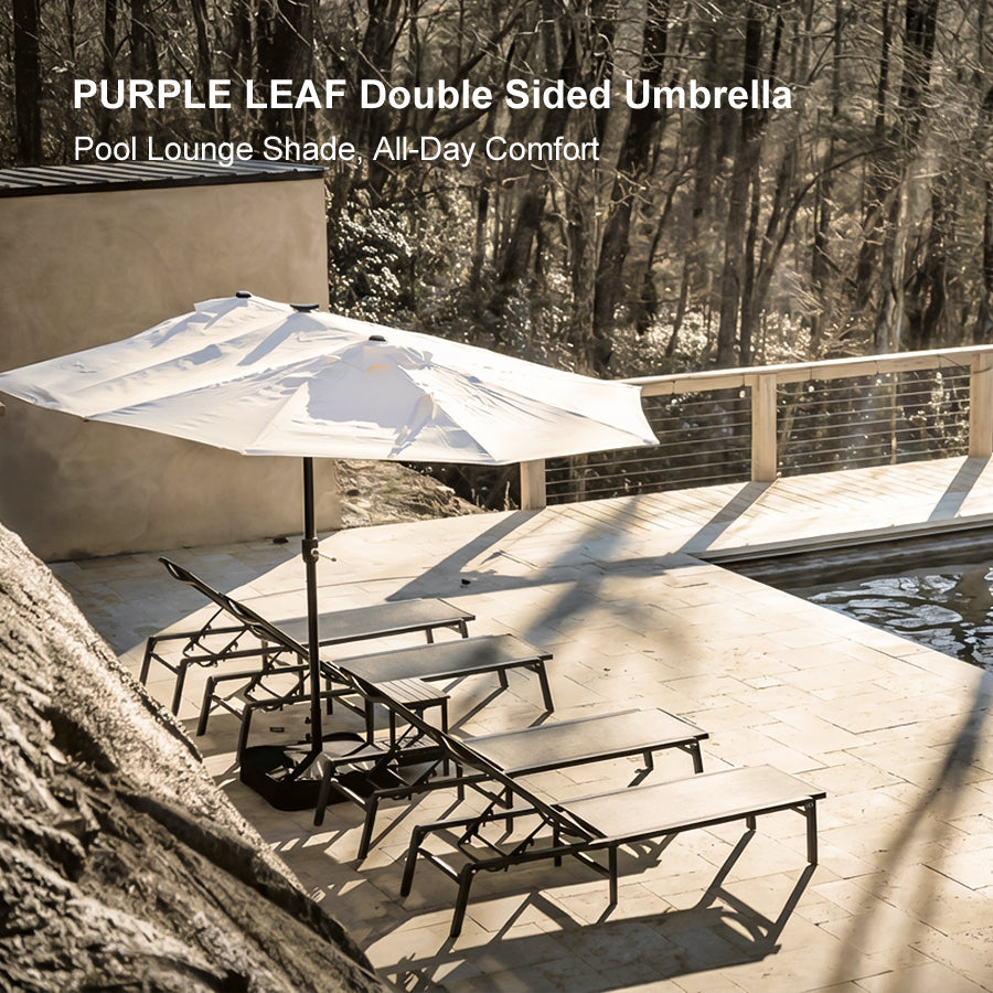PURPLE LEAF Double Sided Patio Umbrella with Light Large Market Umbrellas with Base