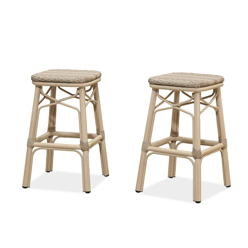 PURPLE LEAF Outdoor Bar Stools Set of 2 Rattan Patio Tall Bar Chairs Aluminum Frame with Back Barstools for Kitchen Garden Backyard Bistros Restaurant