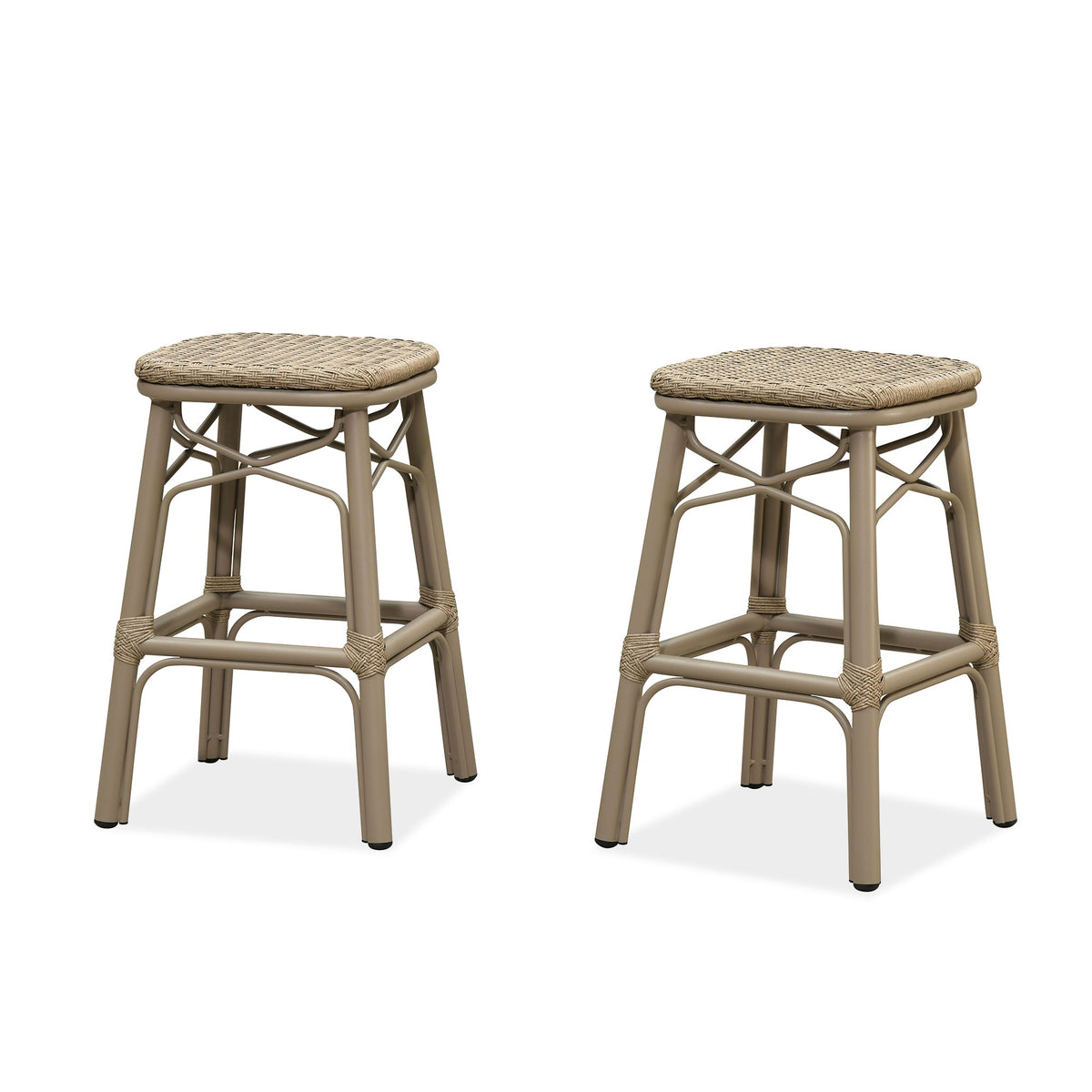 PURPLE LEAF Outdoor Bar Stools Set of 2 Rattan Patio Tall Bar Chairs Aluminum Frame with Back Barstools for Kitchen Garden Backyard Bistros Restaurant