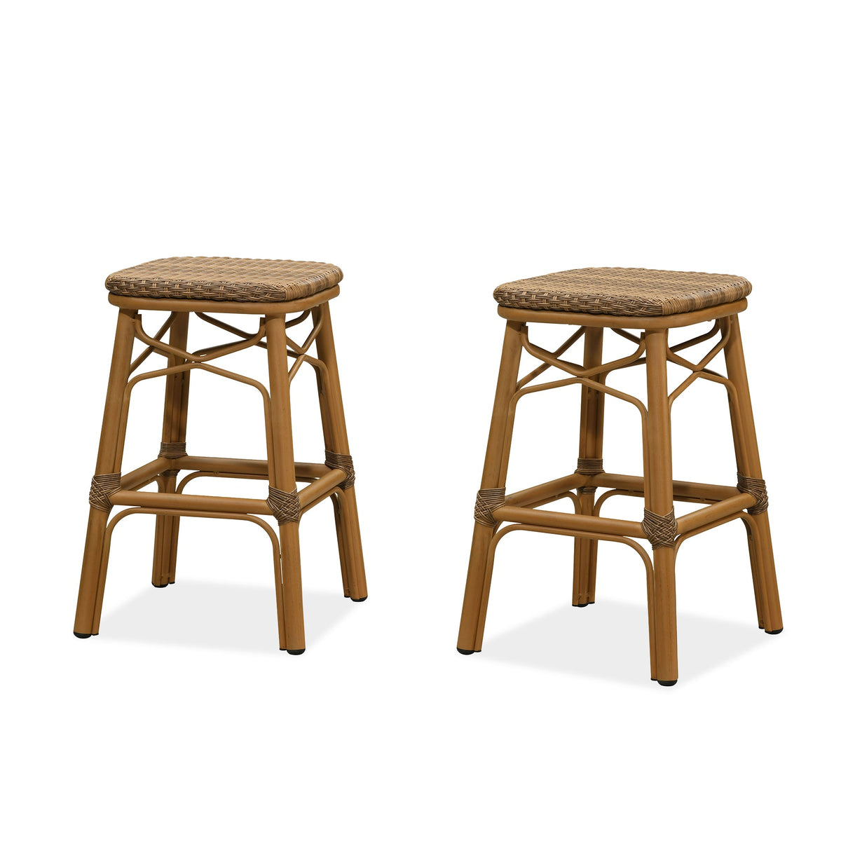 PURPLE LEAF Outdoor Bar Stools Set of 2 Rattan Patio Tall Bar Chairs Aluminum Frame with Back Barstools for Kitchen Garden Backyard Bistros Restaurant