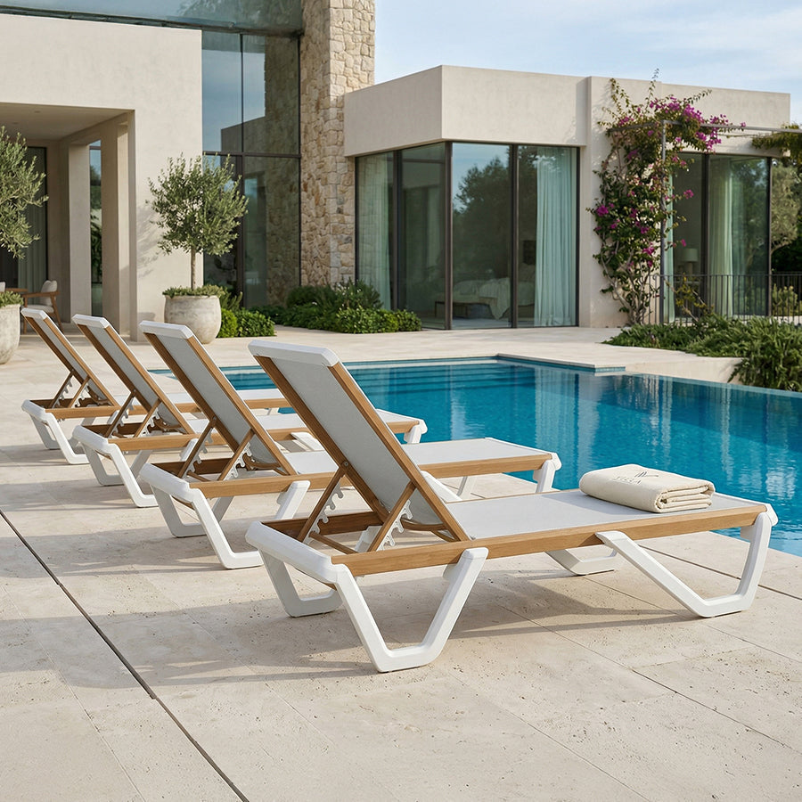 PURPLE LEAF Patio Lounge Chair Set White Chaise Lounge Chairs Five-Position Adjustable Plastic Stackable Chaise for Pool Sunbathing Beach Deck Outdoor