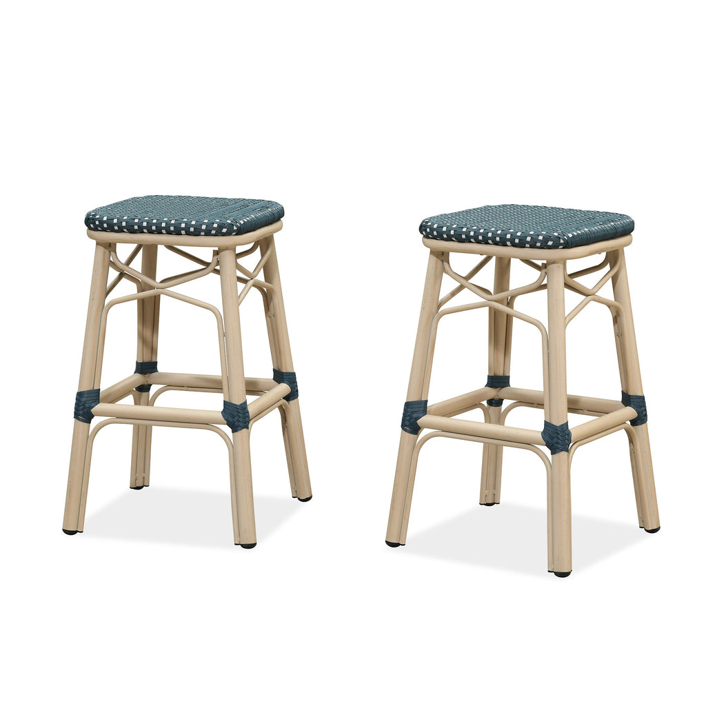 PURPLE LEAF Outdoor Bar Stools Set of 2 Rattan Patio Tall Bar Chairs Aluminum Frame with Back Barstools for Kitchen Garden Backyard Bistros Restaurant