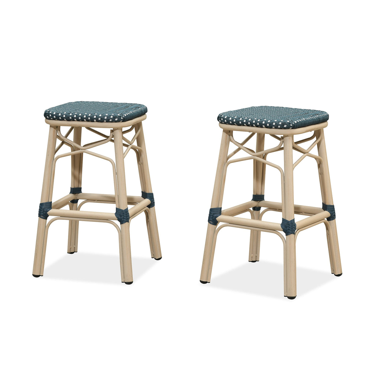 PURPLE LEAF Outdoor Bar Stools Set of 2 Rattan Patio Tall Bar Chairs Aluminum Frame with Back Barstools for Kitchen Garden Backyard Bistros Restaurant
